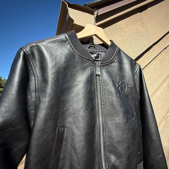 NWT True Religion Vegan Leather Cropped Bomber Jacket - Picture 6 of 14
